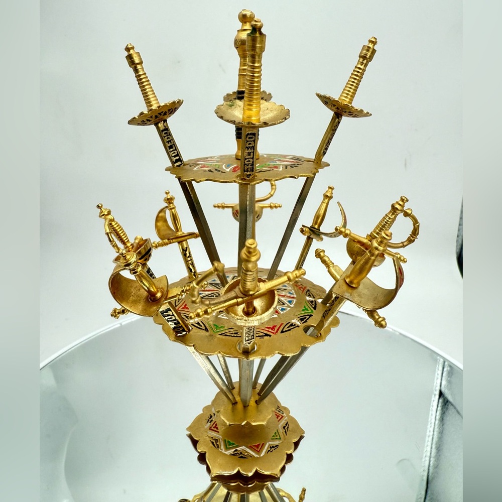 Vintage Toledo Spain Miniature Sword Cocktail Picks Stand 13pc Appetizer Skewers - Picture 6 of 15